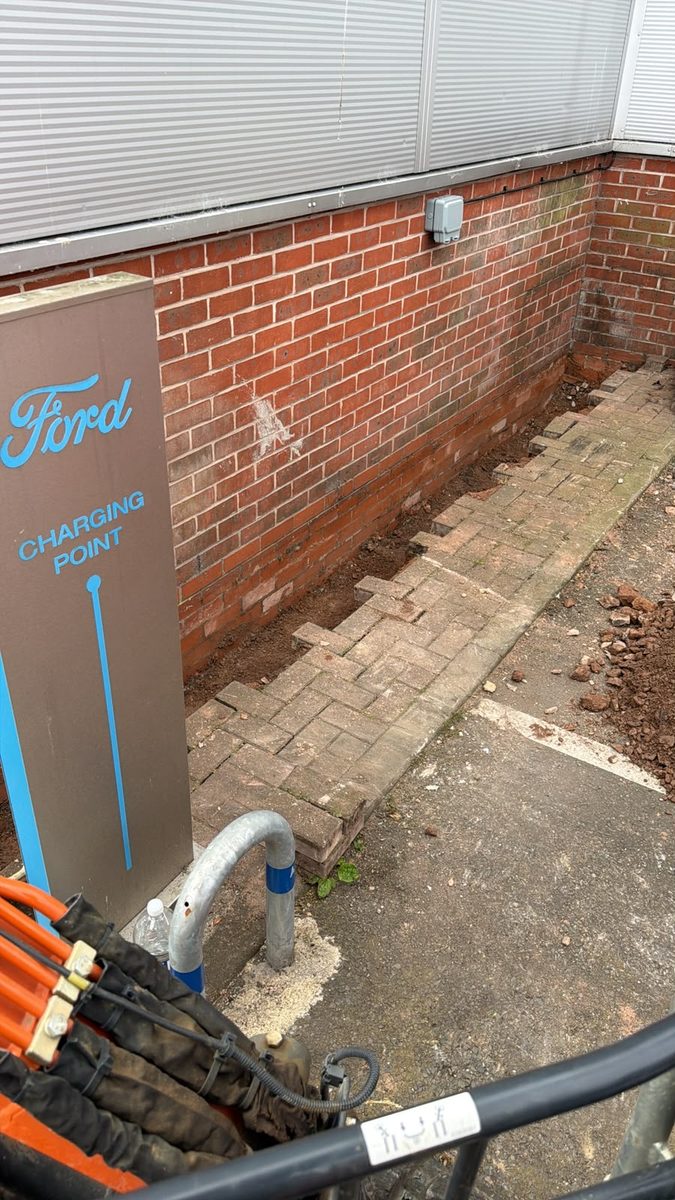 Ducting and groundwork for a car dealership EV charge point