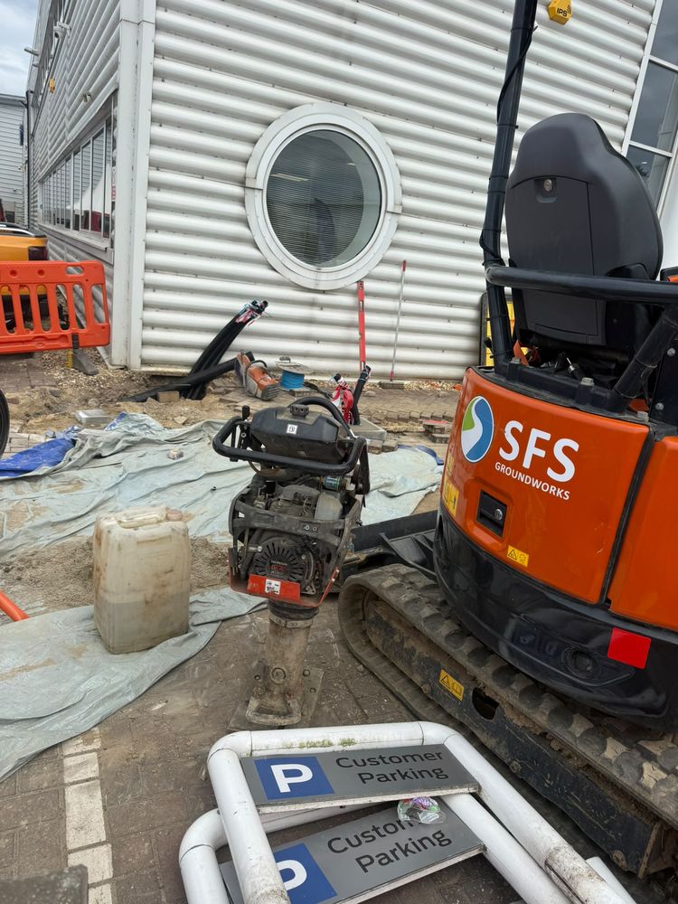SFS Groundworks digger on a dealership EV installation
