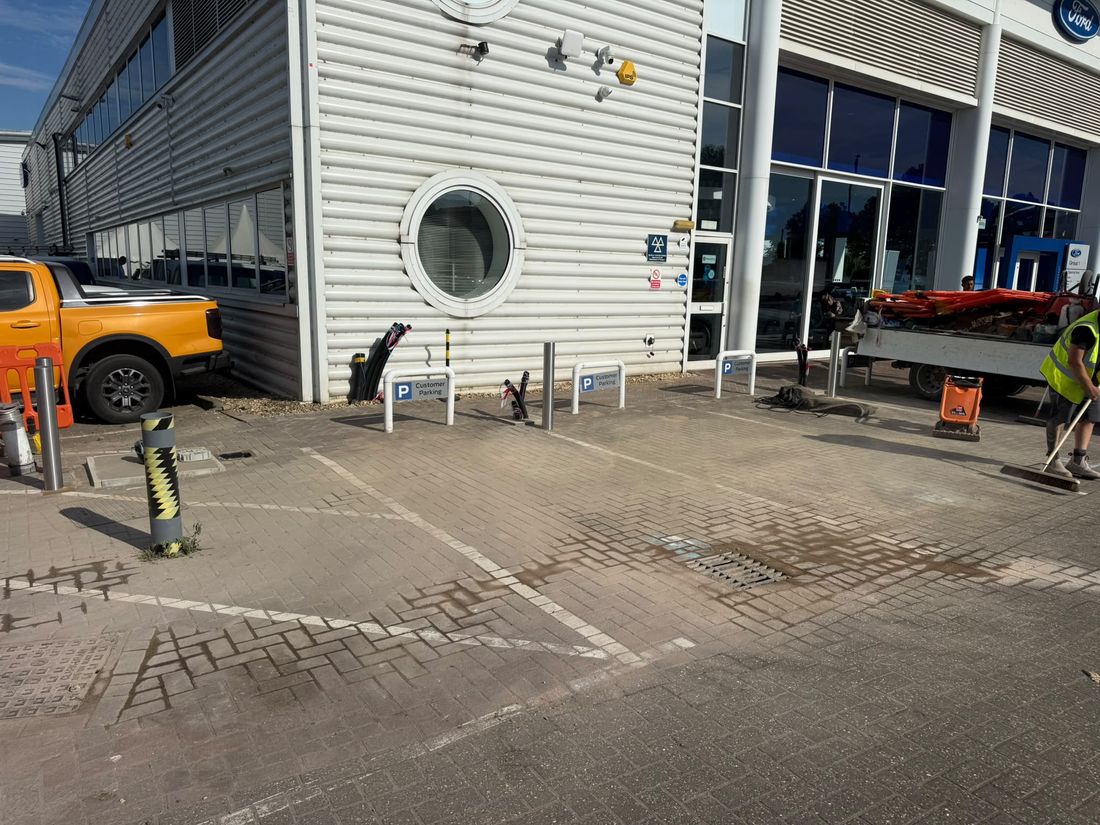 EV charging groundworks at a car dealership