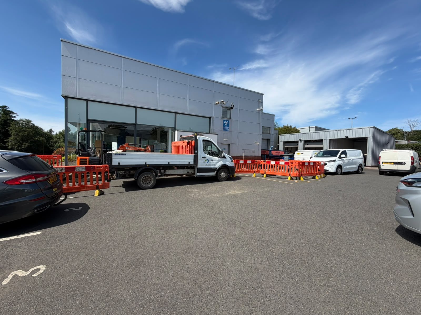 SFS Groundworks installing EV charging at a main car dealership